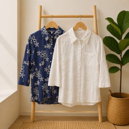 CAMISA DE LINO BORDADA MANGA 3/4 "MARTA"