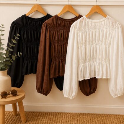 BLUSA DE GASA CON FRUNCES Y LENTEJUELAS
